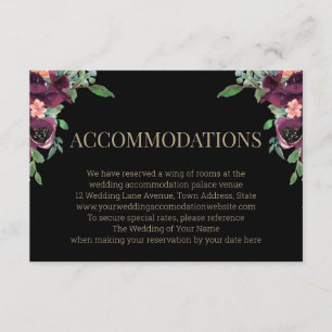 Modern Burgundy Floral Black Gold Accommodation Enclosure Card