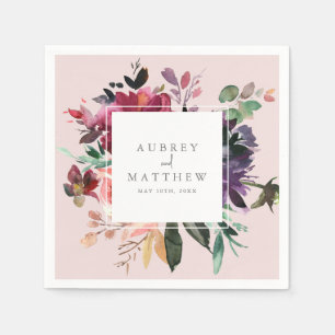 Modern Burgundy Floral Blush Pink Wedding Paper Napkin