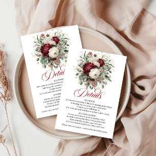 Modern Burgundy Floral Eucalyptus Gold Wedding Enclosure Card