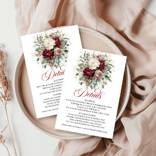 Modern Burgundy Floral Eucalyptus Greenery Gold Enclosure Card