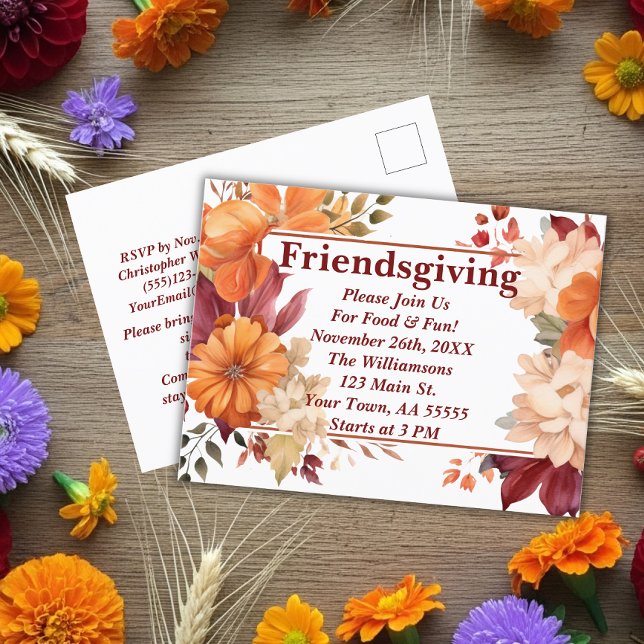 Modern Burgundy Floral Friendsgiving Invitation  (Creator Uploaded)