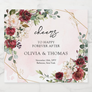 Modern burgundy floral gold geometric boho  beer bottle label