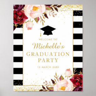 Modern Burgundy floral graduation welcome sign