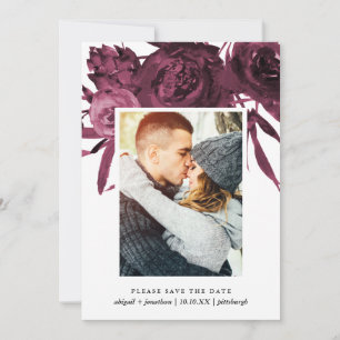 Modern Burgundy Floral Photo Save the Date