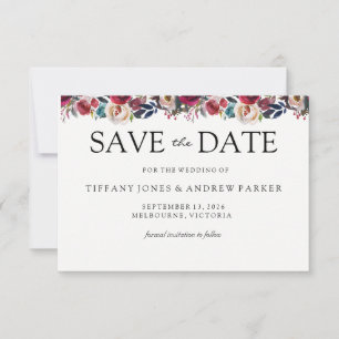 Modern burgundy Floral save the date wedding