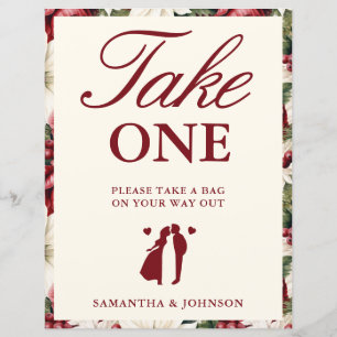Modern Burgundy Floral Take One Wedding Favour Sig