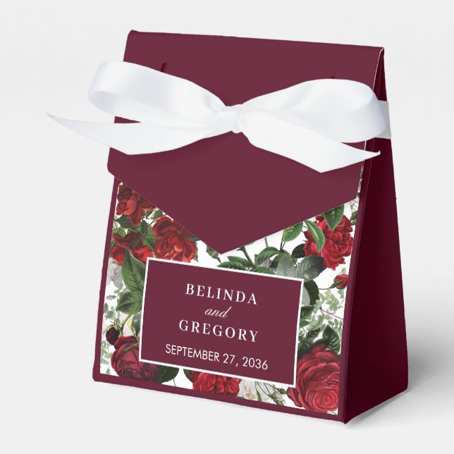 Modern Burgundy Floral Watercolor Elegant Wedding  Favour Box (Front Side)