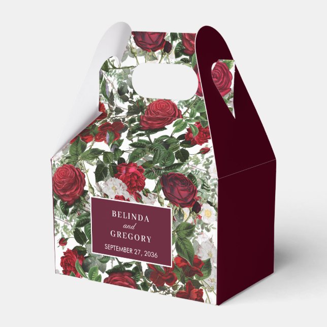 Modern Burgundy Floral Watercolor Elegant Wedding  Favour Box (Front Side)