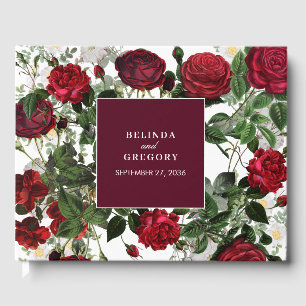 Modern Burgundy Floral Watercolor Elegant Wedding  Guest Book