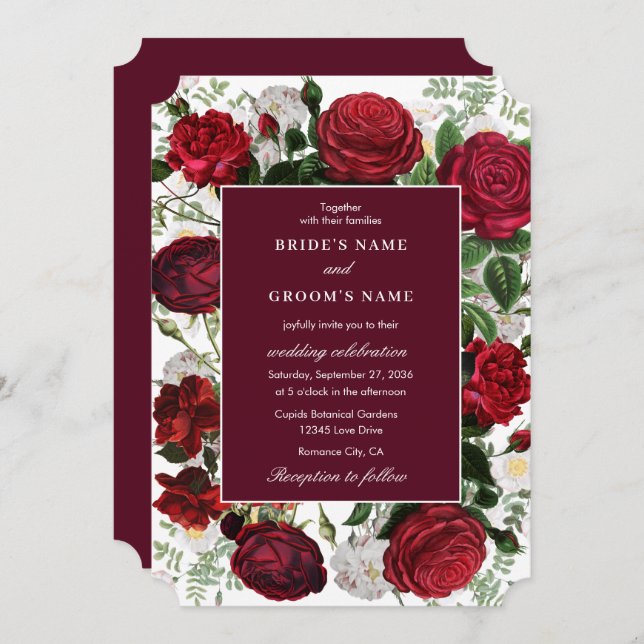 Modern Burgundy Floral Watercolor Elegant Wedding  Invitation (Front/Back)
