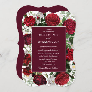 Modern Burgundy Floral Watercolor Elegant Wedding Invitation