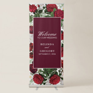 Modern Burgundy Floral Watercolor Elegant Wedding Retractable Banner