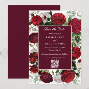 Modern Burgundy Floral Watercolor Elegant Wedding Save The Date