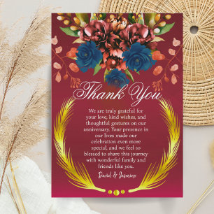 Modern Burgundy Floral Wedding Anniversary Party Thank You Card