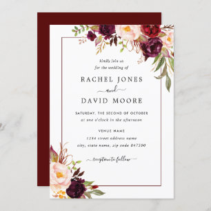 Modern Burgundy Floral Wedding Invitation