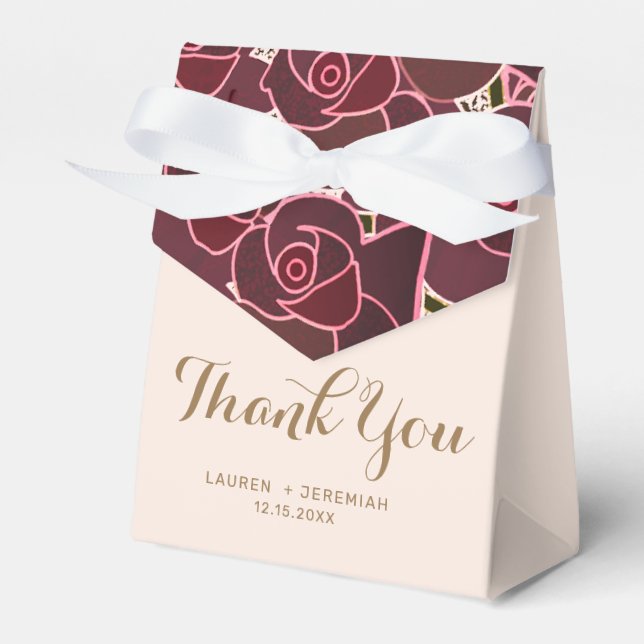 Modern Burgundy Floral Wedding Thank You Favour Box (Front Side)