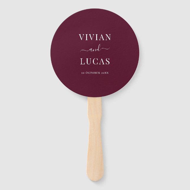 Modern Burgundy Formal Minimal Wedding Hand Fan (Front)