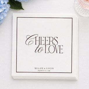Modern Burgundy Frame Cheers to Love Wedding Napkin