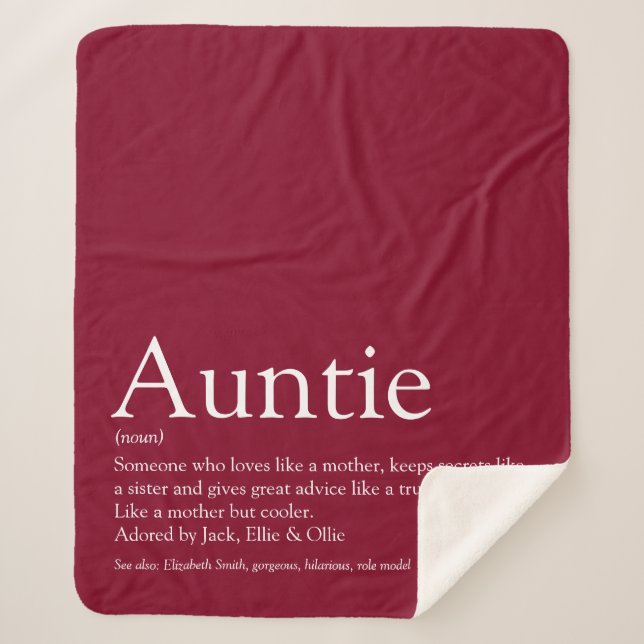 Modern Burgundy Fun Cool Aunt Auntie Definition Sherpa Blanket (Front)