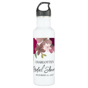 Modern Burgundy Garden Flowers Bridal Shower 710 Ml Water Bottle