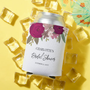 Modern Burgundy Garden Flowers Bridal Shower Favou Can Cooler