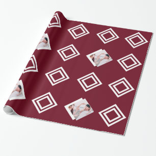Modern Burgundy Geometric Photo Print Christmas Wrapping Paper