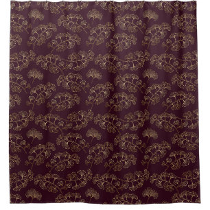 Modern Burgundy Ginkgo Pattern Shower Curtain