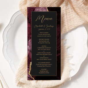 Modern Burgundy Gold Agate Dark Wedding Menu