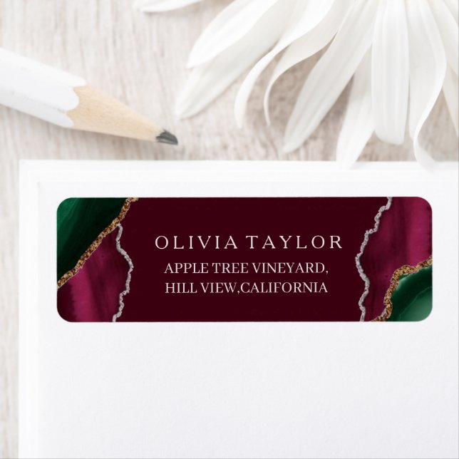 Modern Burgundy Gold Agate Emerald Green Wedding  (Insitu)