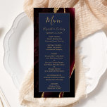 Modern Burgundy Gold Agate Navy Blue Wedding Menu<br><div class="desc">This elegant,  modern wedding menu features a watercolor burgundy agate background trimmed with gold faux glitter. The text appears in elegant gold-coloured handwriting and copperplate fonts on a navy blue rectangle. The agate design is repeated on the reverse.</div>