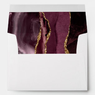 Modern Burgundy Gold Agate Wedding Envelope