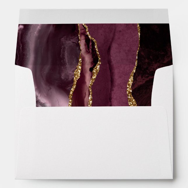 Modern Burgundy Gold Agate Wedding Envelope (Back (Bottom))