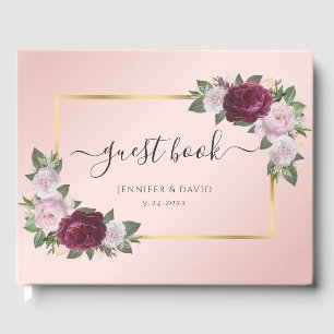 Modern Burgundy Gold Blush Wedding Guest Book