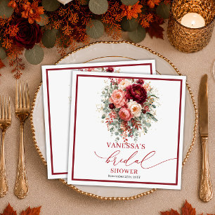 Modern Burgundy Gold Floral autumn bridal shower   Napkin