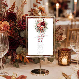 Modern Burgundy Gold Floral Autumn table number si