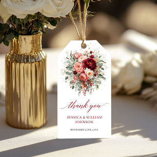 Modern Burgundy Gold Floral Autumn wedding favour Gift Tags