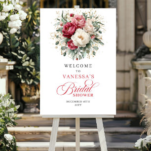 Modern Burgundy Gold Floral Bridal Shower Welcome Poster