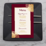 Modern  Burgundy Gold Floral Wedding Menu<br><div class="desc">An elegant yet modern design featuring faux gold foil luminous flowers in opposite corners of this wedding menu. A burgundy background with matching text colour for the headings. Simple yet stylish with ample space for you to list your wedding menu options. Easy to personalise but contact the designer if you...</div>