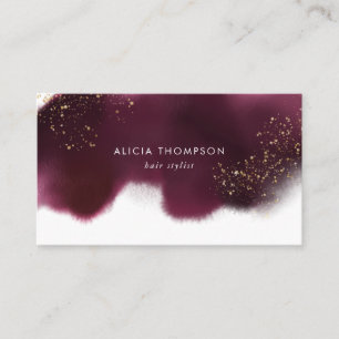Modern Burgundy Gold Glitter Watercolor Business Card