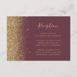 Modern Burgundy Gold Glitter Wedding Reception Enclosure Card