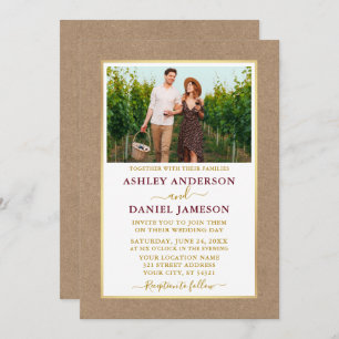 Modern Burgundy Gold Kraft Wedding Invitation