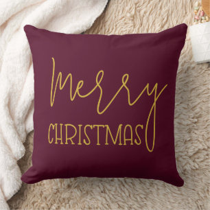 Modern Burgundy Gold Minimalist Merry Christmas Cushion