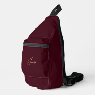 Modern Burgundy Gold Monogram Mens Womens Travel Sling Bag