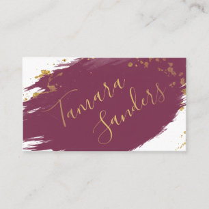 Modern Burgundy Gold Paint Strokes - Business Card