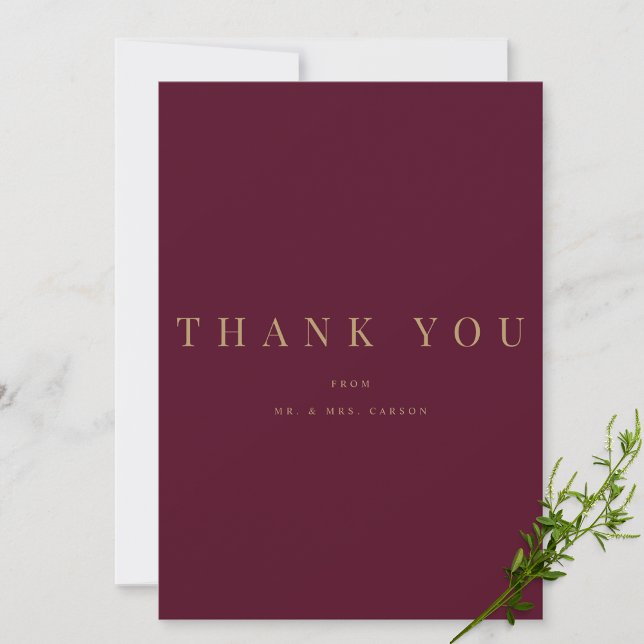 Modern Burgundy & Gold Personalised Thank you Card (Creator Uploaded)