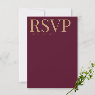 Modern Burgundy & Gold RSVP Wedding Card