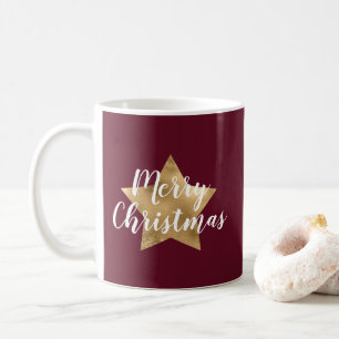 Modern Burgundy Gold Star Christmas Coffee Mug