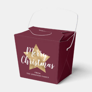 Modern Burgundy Gold Star Christmas Favour Box