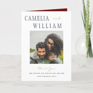 Modern Burgundy Gold Wedding PHOTO Thank You Card