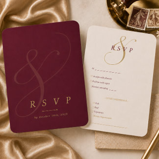 Modern Burgundy Gold Wedding RSVP Card